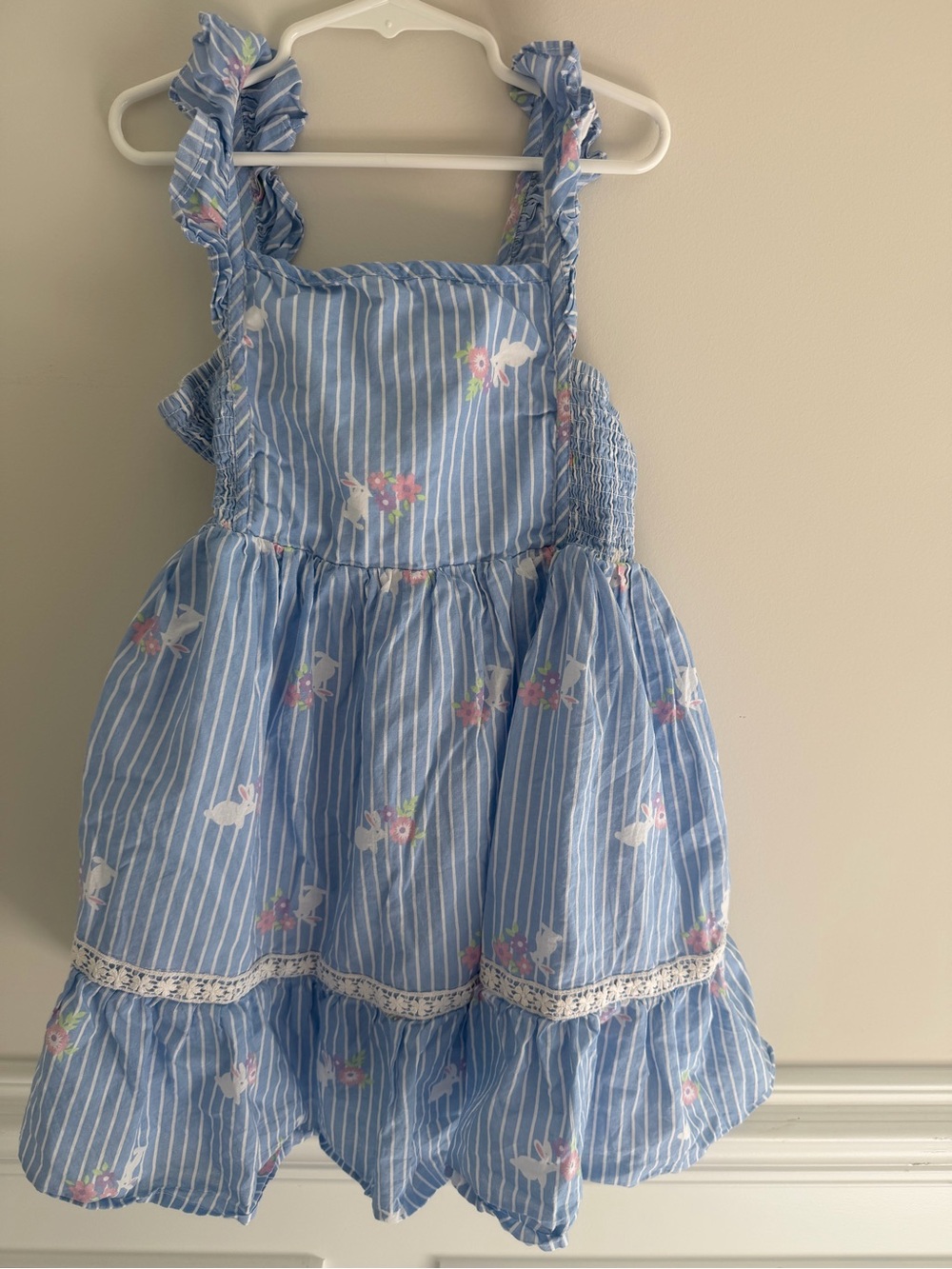 Cynthia Rowley Girls Bunny Blue Stripe Smocked Dress Size 8